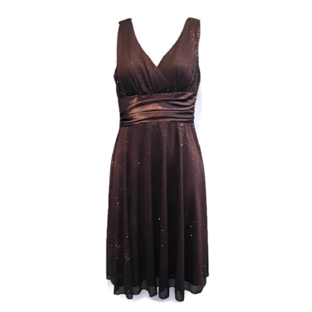 💠LAURA PETITES Glitter Chiffon Satin Sleeveless Formal Dress Prom Wedding